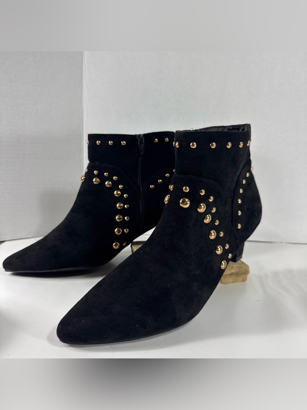 Women's Black Studded Ankle Boots - Suede Look